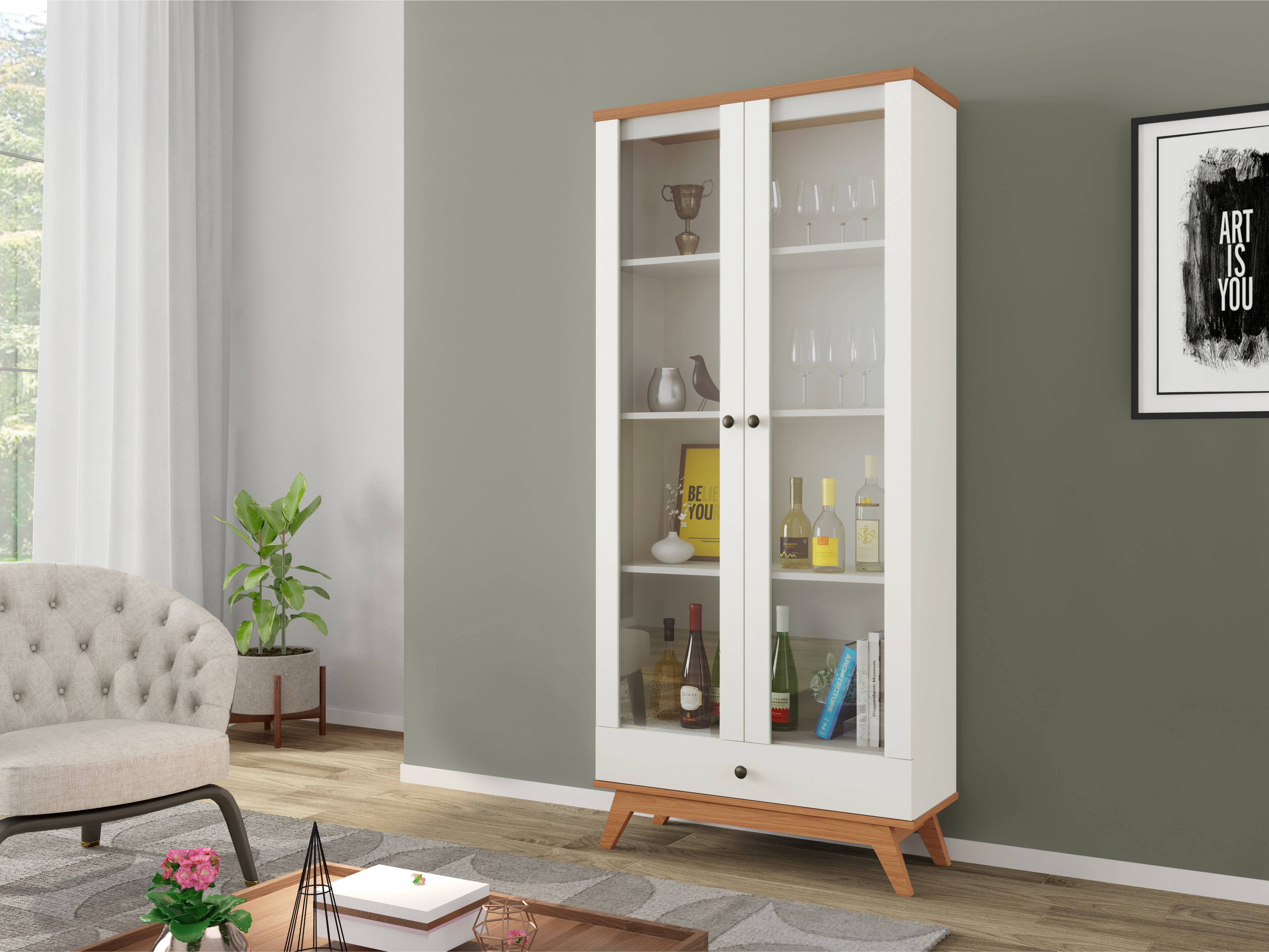 Armário duas portas de vidro offwhite