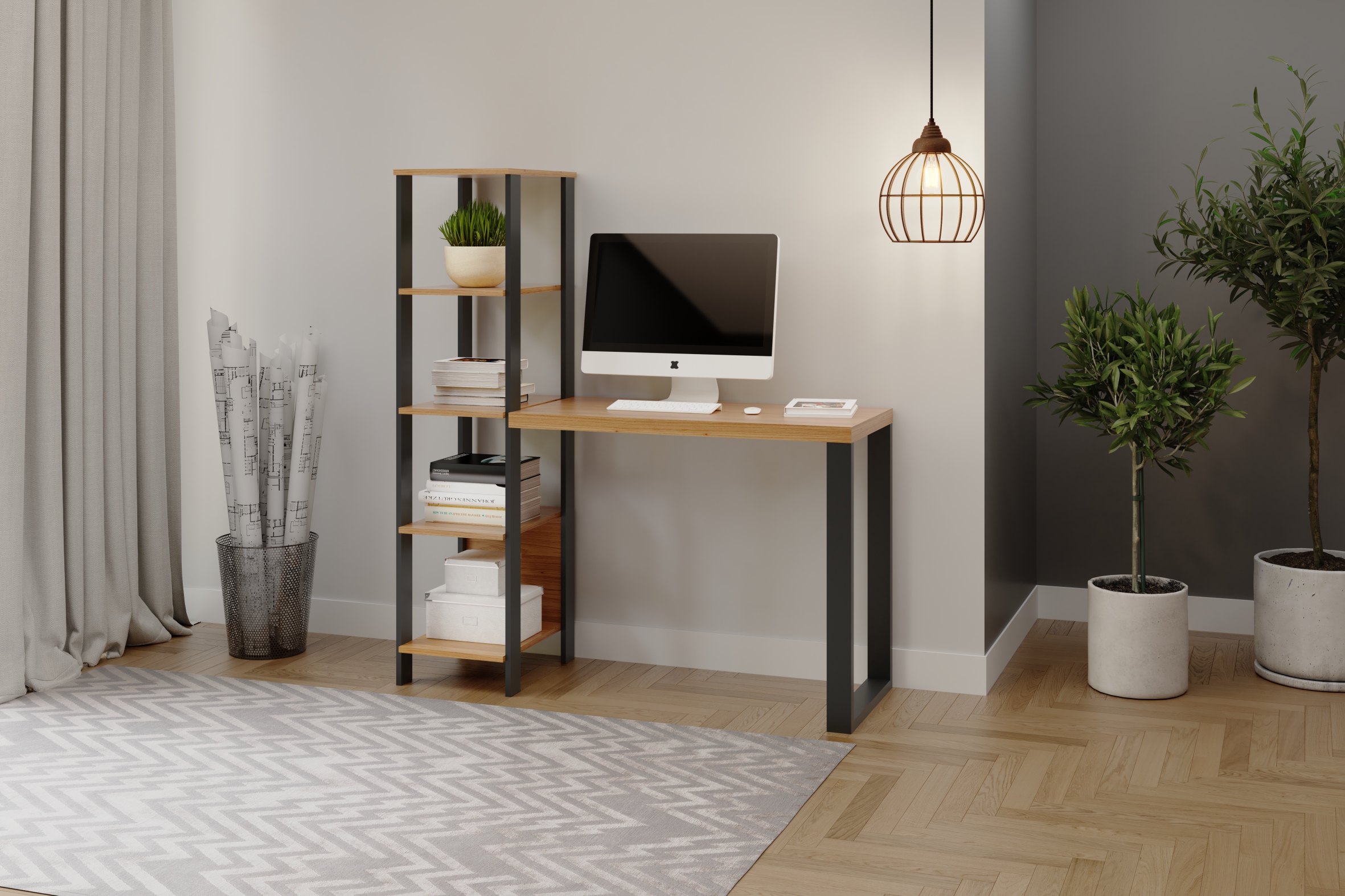 Mesa de escritório industrial com 5 prateleiras