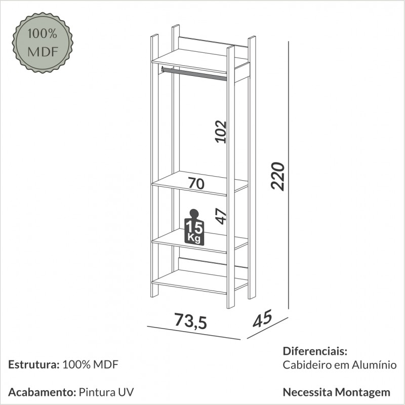 Closet uma torre com cabideiro- offwhite