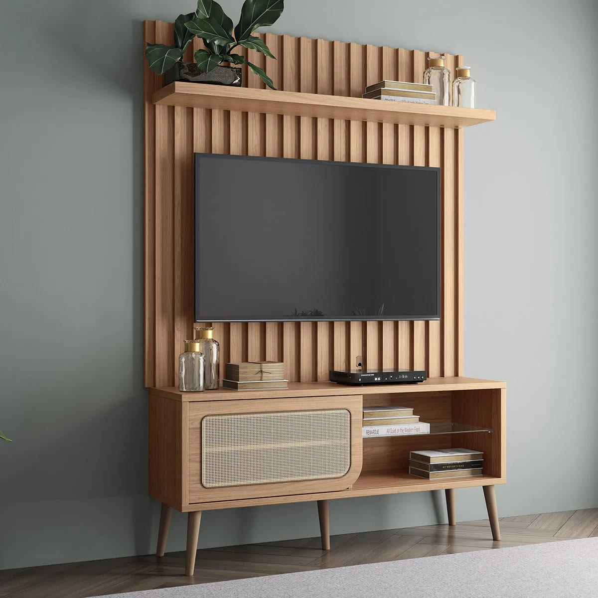Móvel de tv ripado com rack 1 porta