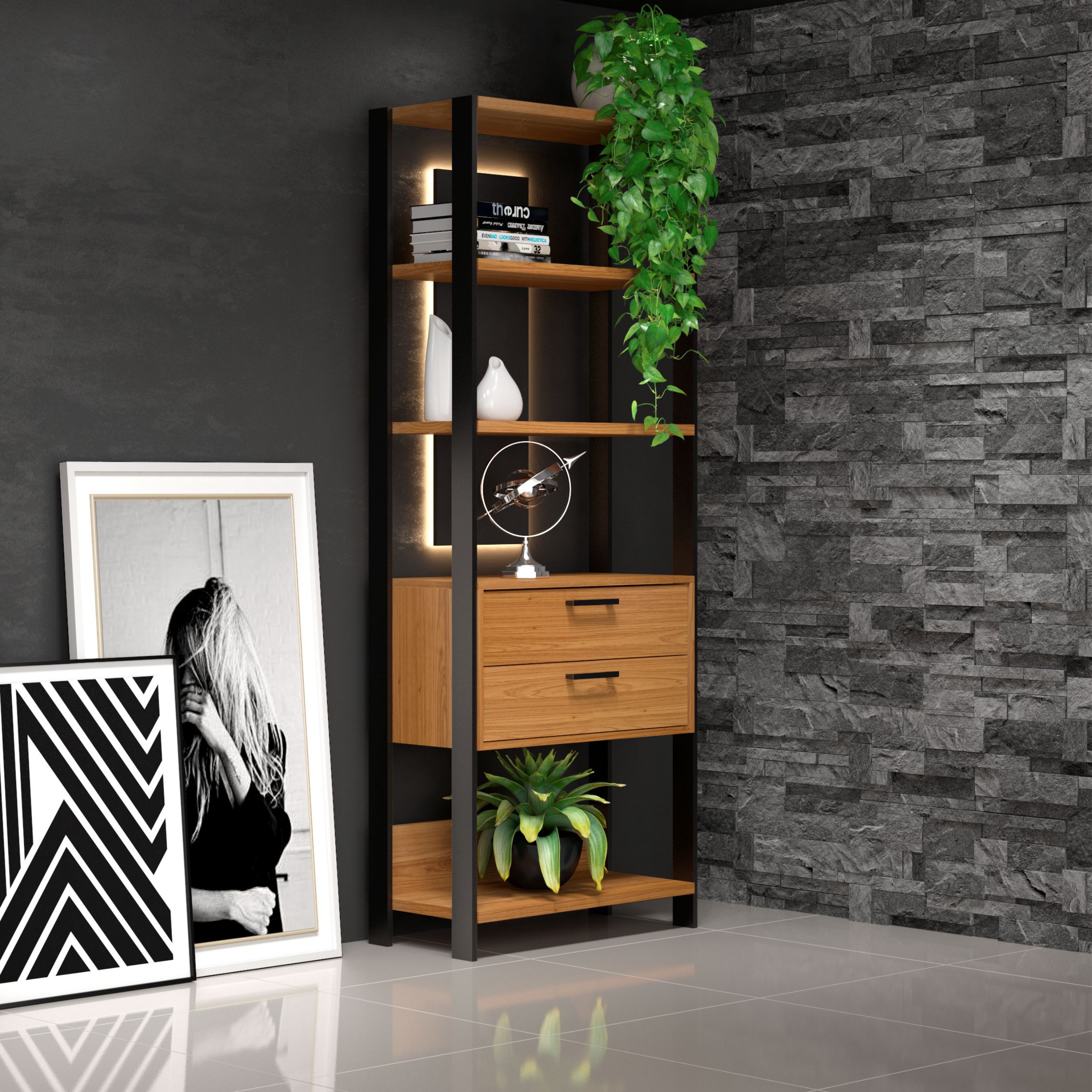 Estante com 2 gavetas - preto