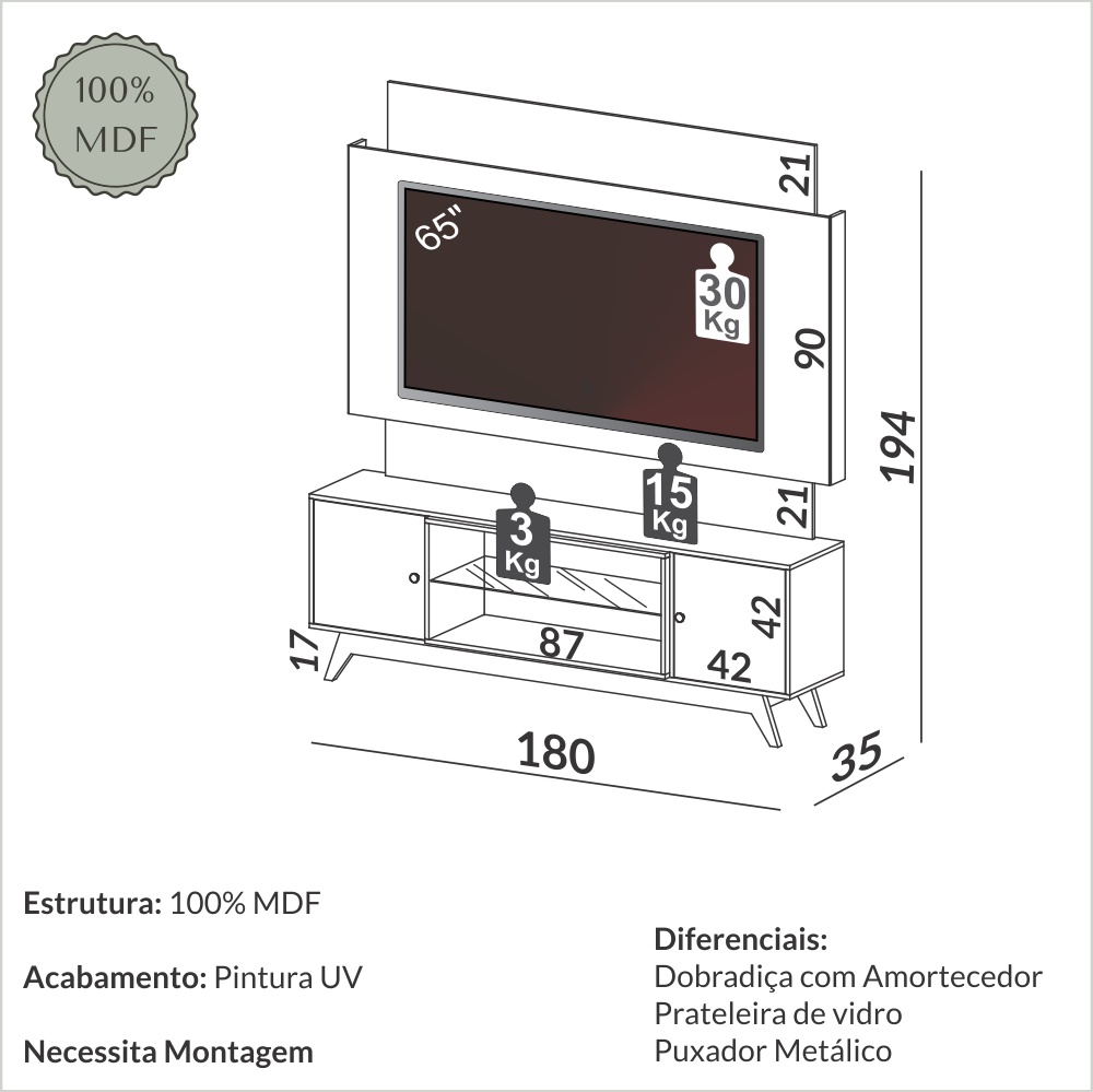 Móvel de TV Munique com LED