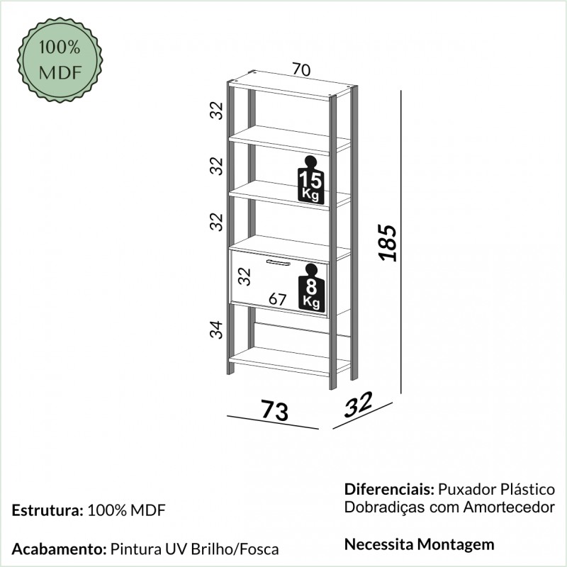 Estante com 1 porta - offwhite