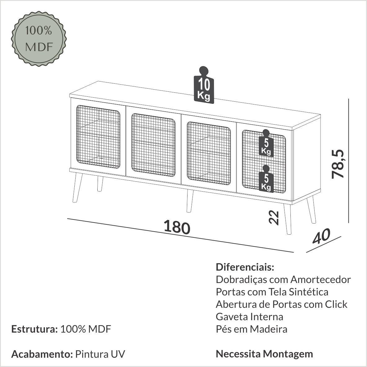 Balcão com tela 1,80m