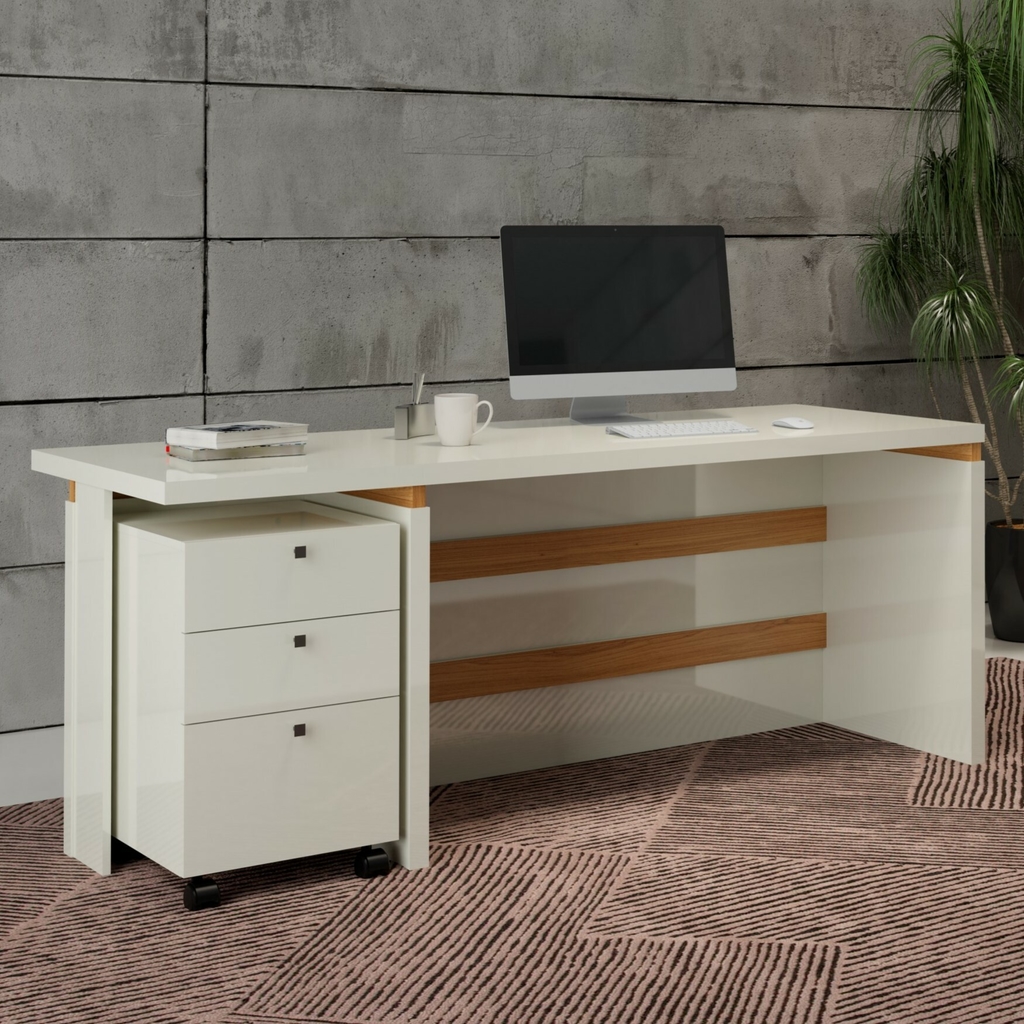 Mesa de escritório com canto e gaveteiro