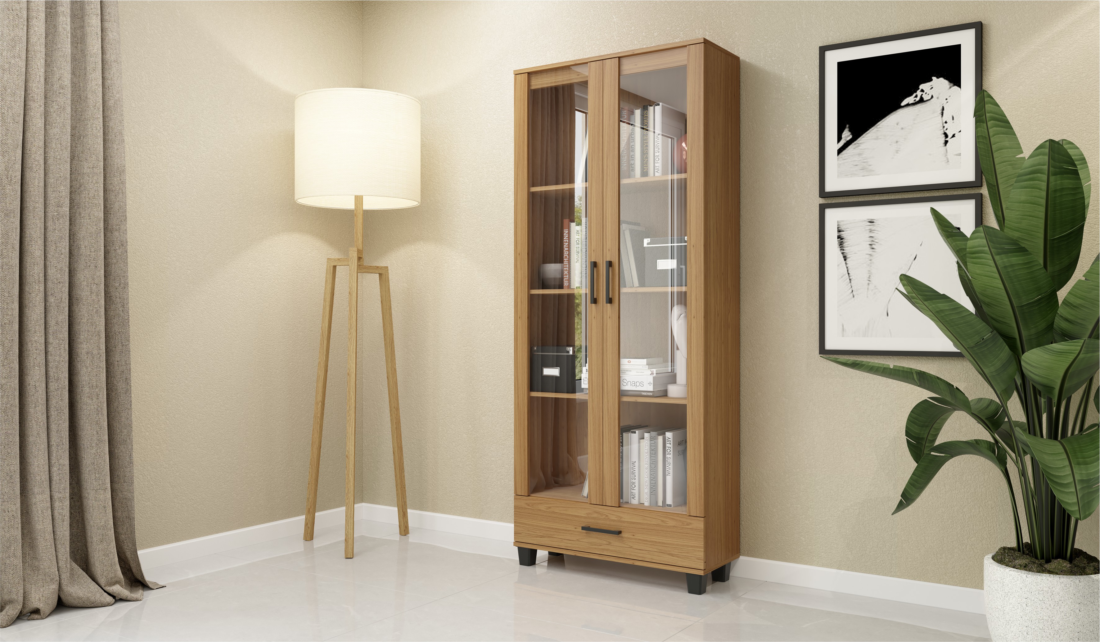 Estante com 2 portas de vidro