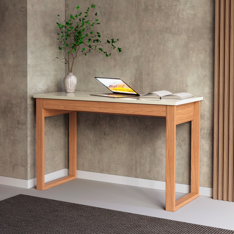 Mesa de escritório industrial com gaveta - offwhite
