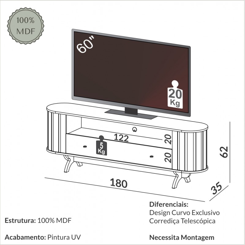 Rack de TV Curve 1,80m 