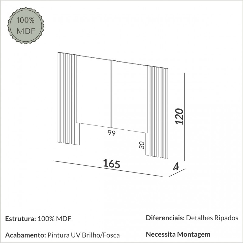 Cabeceira em MDF 1,65m - WJ