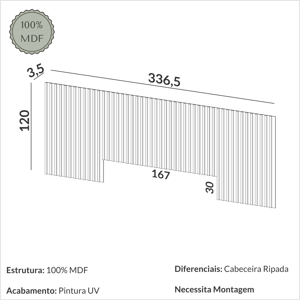 Cabeceira ripada 3,36m
